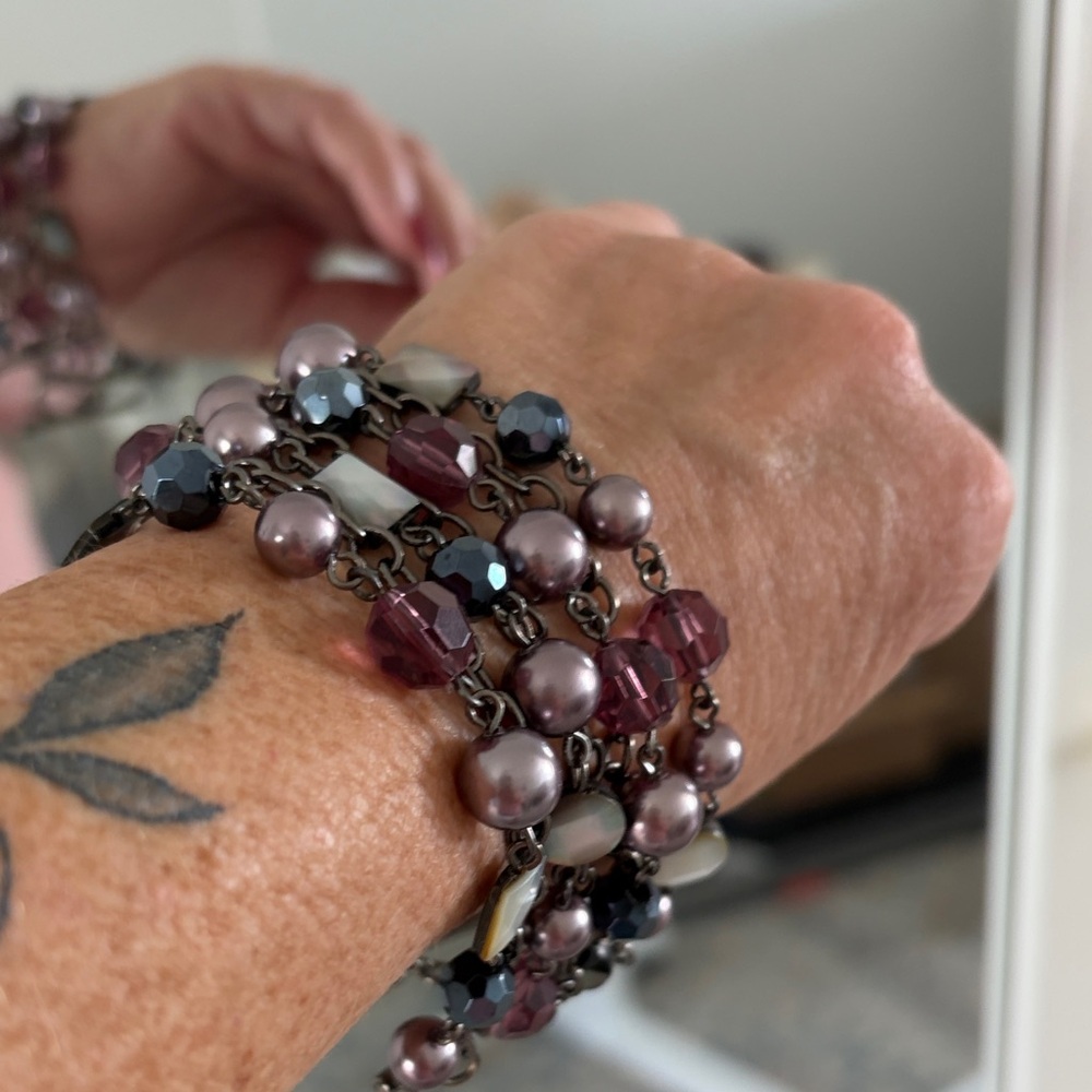 Elegant Purple Glass Beaded toggle Bracelet
